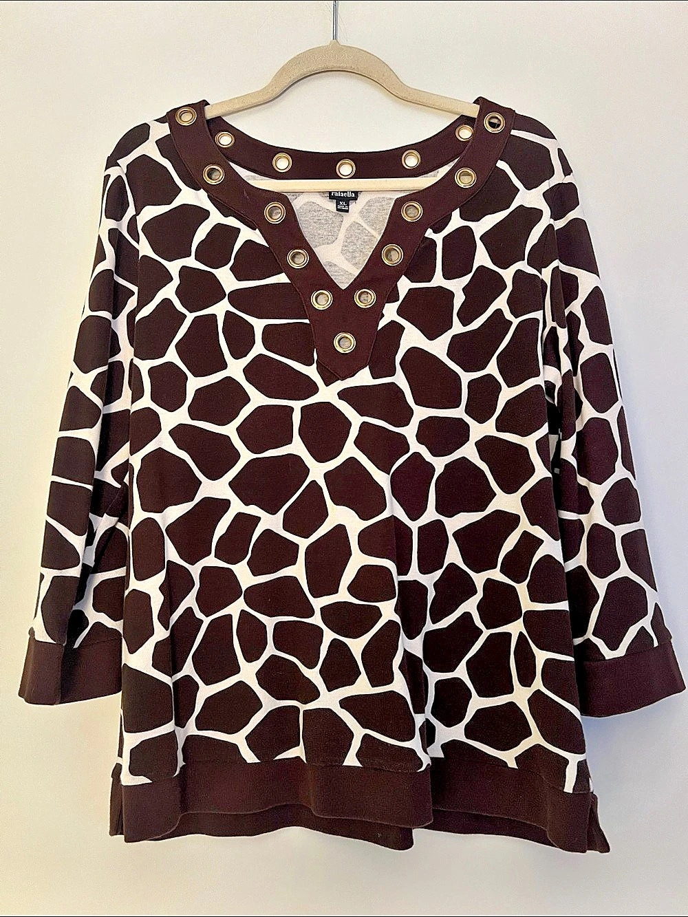 Rafaella Animal Print Tunic Brown & Creamy White XL Like New